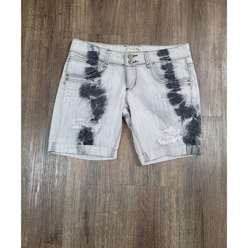 Y2K Ethanol Distressed Tie Dye Denim Shorts Womens 9/10 Grunge Festival Stretch